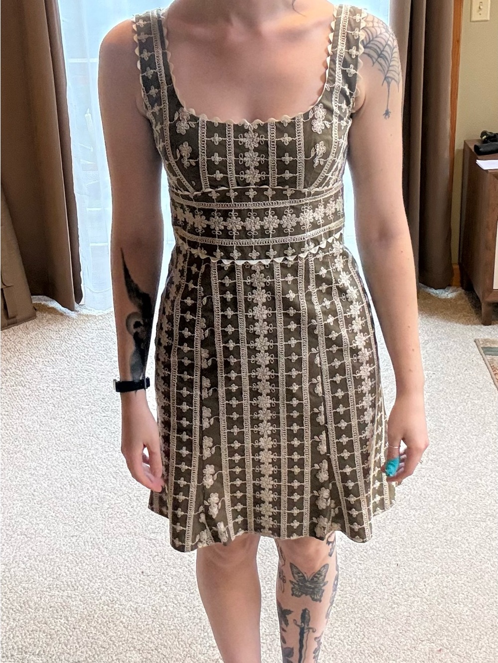 Vintage Green Nanette Lepore Lace-Trim Fit & Flare Dress